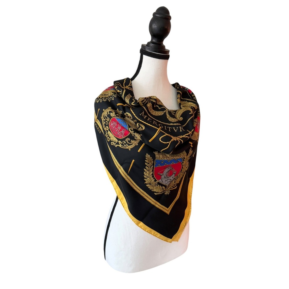 Hermès Les Armes de Paris Silk Scarf Black Gold Red by Hugo Grygkar Vintage